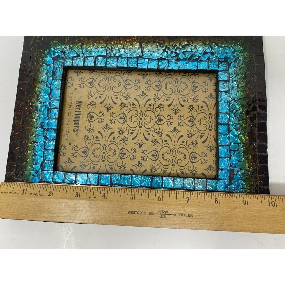 Pier 1 Imports Turquoise Mosaic Iridescent Glass Picture Frame For 5x7 Photo - Picture 11 of 16